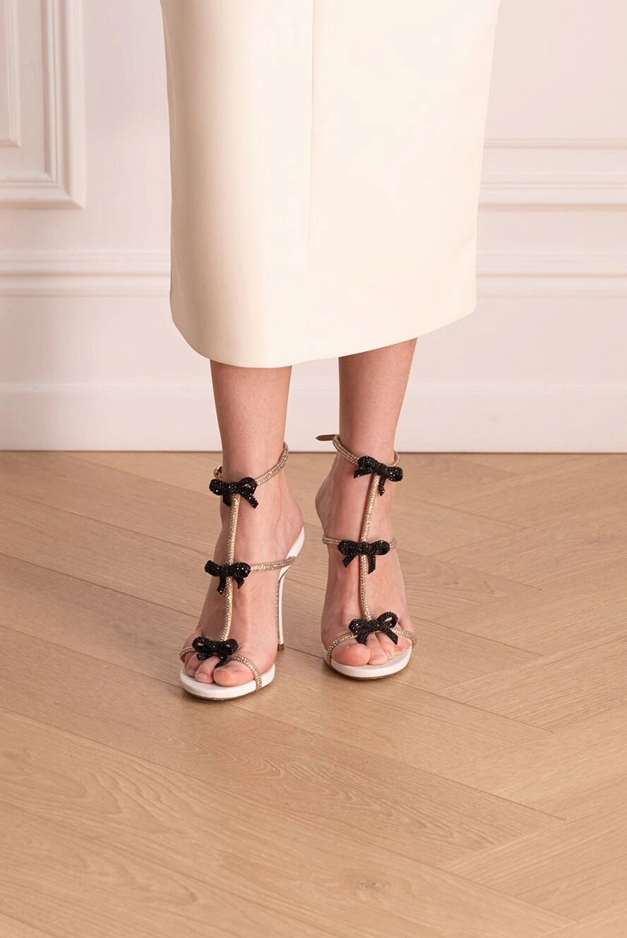 靴 Rene Caovilla Bow Pumps 37 Bow-embellished satin slingback pumps in metallic - Rene