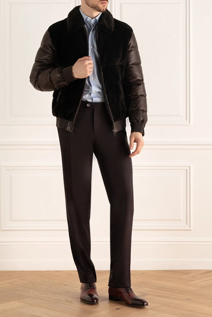 Gallotti mens brown leather jacket with fur inserts 143625 — Men