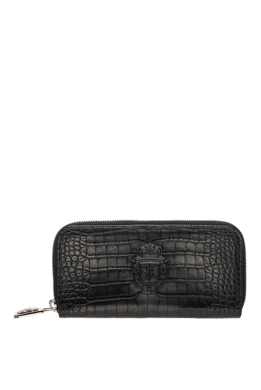 Billionaire Black crocodile leather men's clutch bag - Textured leather, embossed brand logo. 100% crocodile skin. Closure: Zipper. 4 compartment. Country of manufacture: Italy. Care: specialized cleaning - photo 1