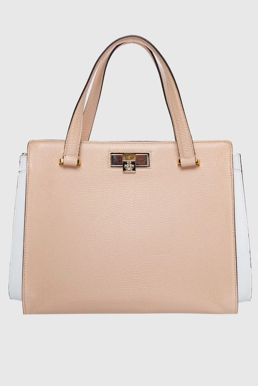 Giancarlo Petriglia Classic women's bag white and beige leather - metal logo, contrasting insert. genuine leather. buttons, zipper. Country of manufacture: Italy. Care: specialized cleaning - photo 1