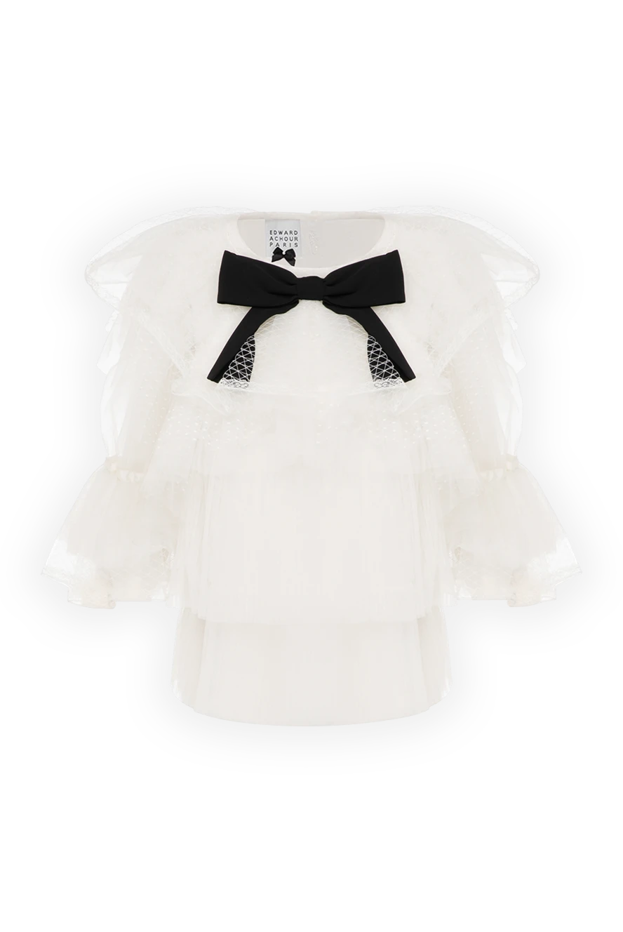 Edward Achour Paris Women's blouse with ruffles and a black bow white - frills, bow. 100% polyester. Country of manufacture: Italy. Care: specialized cleaning - photo 1