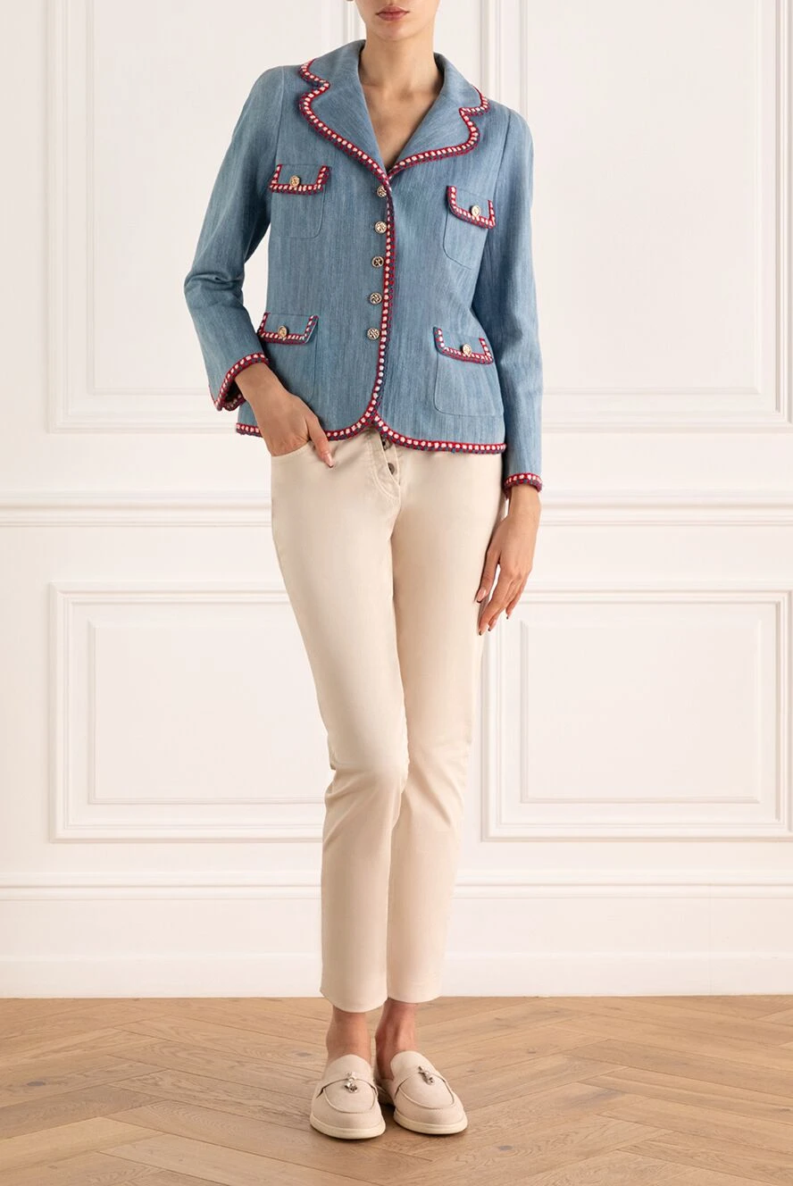 Edward Achour Paris blue cotton and linen denim jacket for women