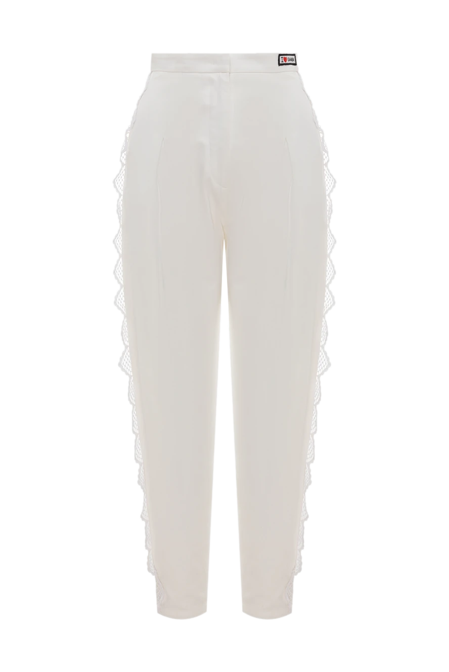 Giamba Women's pants with lace on the sides white - inserts on the sides. cotton, elastane. elastic belt. Country of manufacture: Italy. Care: specialized cleaning - photo 1