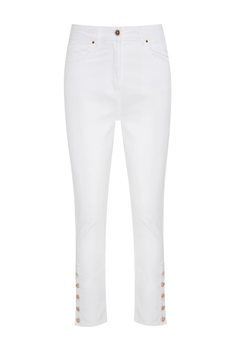 Edward Achour Paris White cotton jeans for women - Decoration: contrasting buttons, gold-plated buttons, buttons on the legs. three side pockets, two back pockets. 98% cotton, 2% elastane. zipper, buttons. Country of manufacture: Italy. Care: specialized cleaning - photo 1