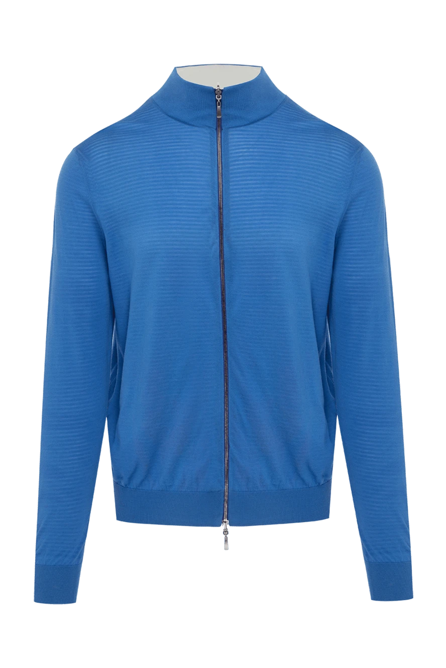 Malo Mens blue cotton ribbed cardigan - 100% cotton. Closure: Zipper. Country of manufacture: Italy. Care: specialized cleaning - photo 1