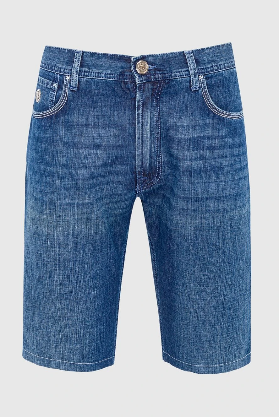 Stefano Ricci Blue cotton shorts for men - 70% cotton, 30% linen. Fastener: zipper, button. Three side pockets, two back pockets. Country of manufacture: Italy. Care: specialized cleaning - photo 1