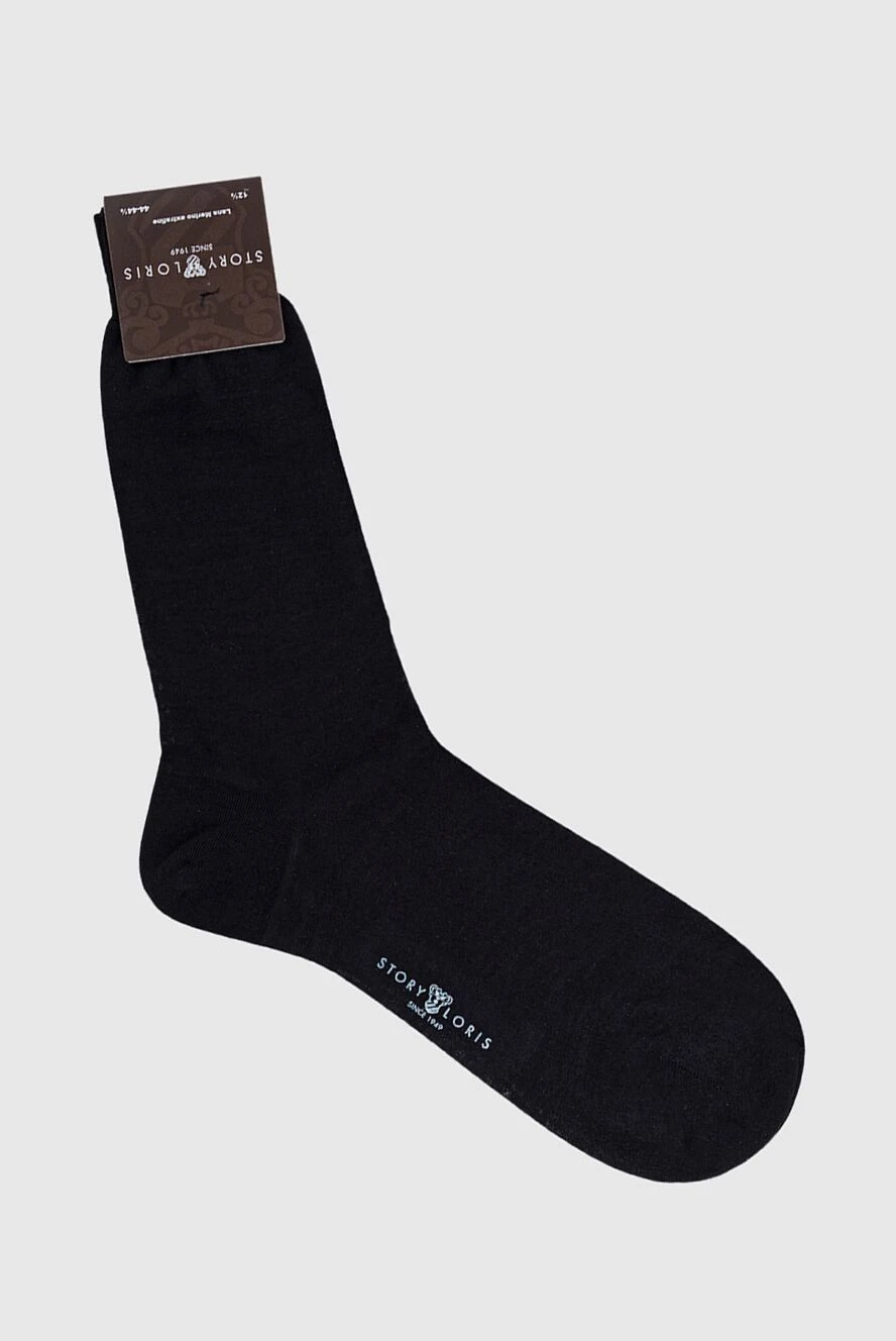 Story Loris Men's black wool and polyamide socks - logo print. 75% wool, 25% polyamide. Country of manufacture: Italy. Care: specialized cleaning - photo 1