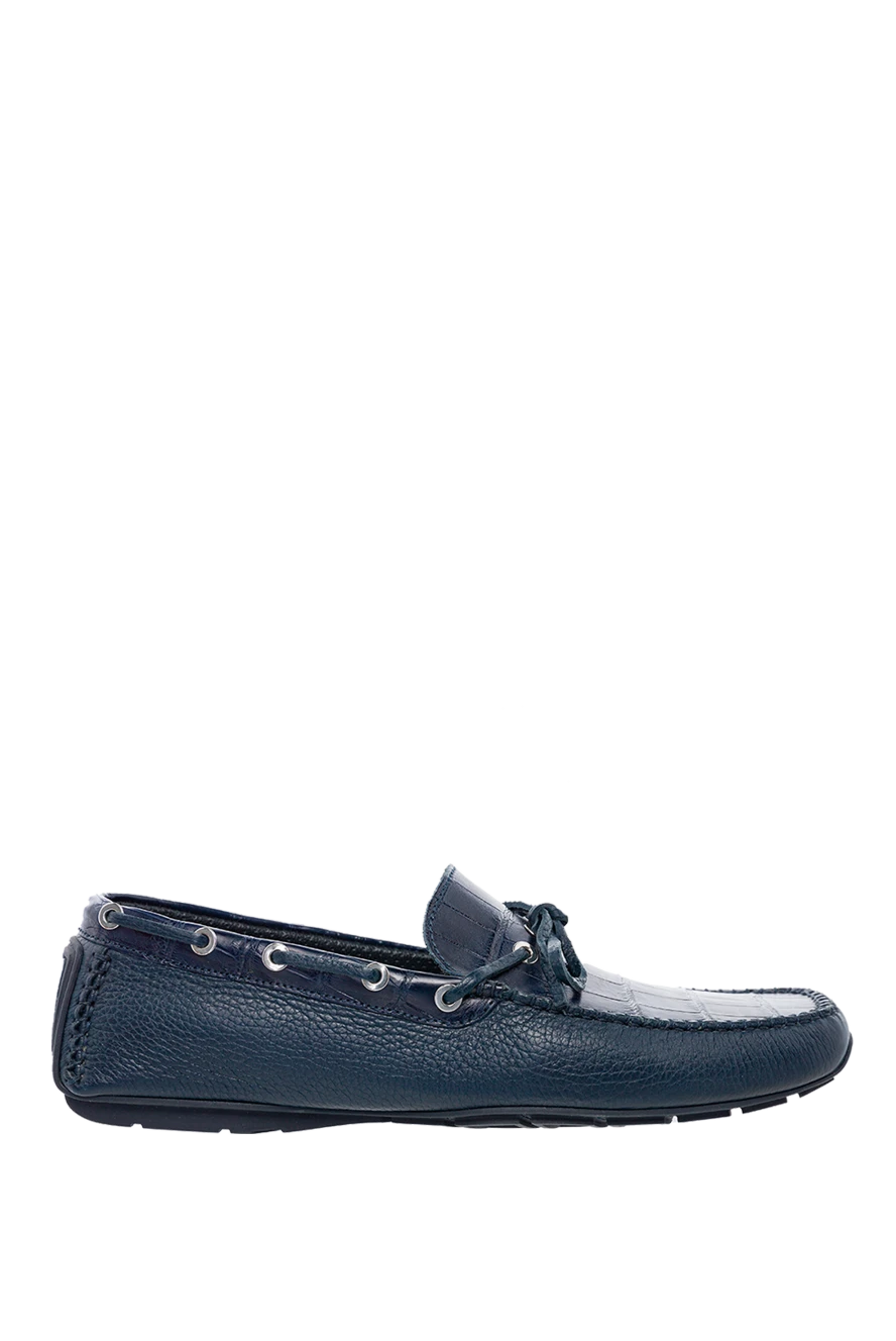 Cesare di Napoli Men's moccasins made of genuine leather and alligator leather blue - Metal inserts, suede lace. 80% genuine leather, 20% alligator skin. Interior: Leather. Insole: Leather. Outsole: Other materials. Country of manufacture: Italy. Care: specialized cleaning - photo 1