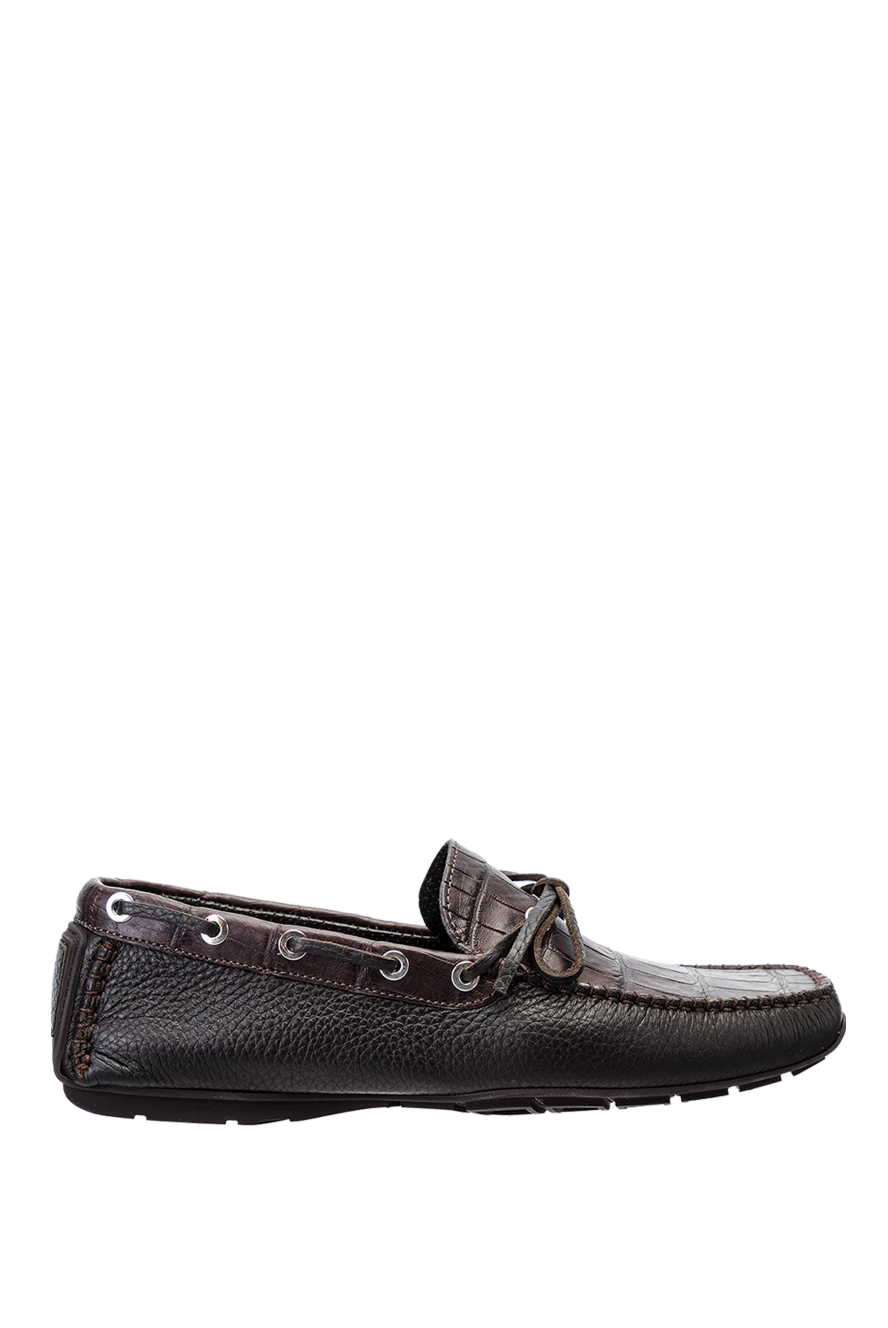 Cesare di Napoli Men's moccasins made of genuine leather and alligator leather brown - Metal inserts, suede lace. 80% genuine leather, 20% alligator skin. Interior: Leather. Insole: Leather. Outsole: Other materials. Country of manufacture: Italy. Care: specialized cleaning - photo 1