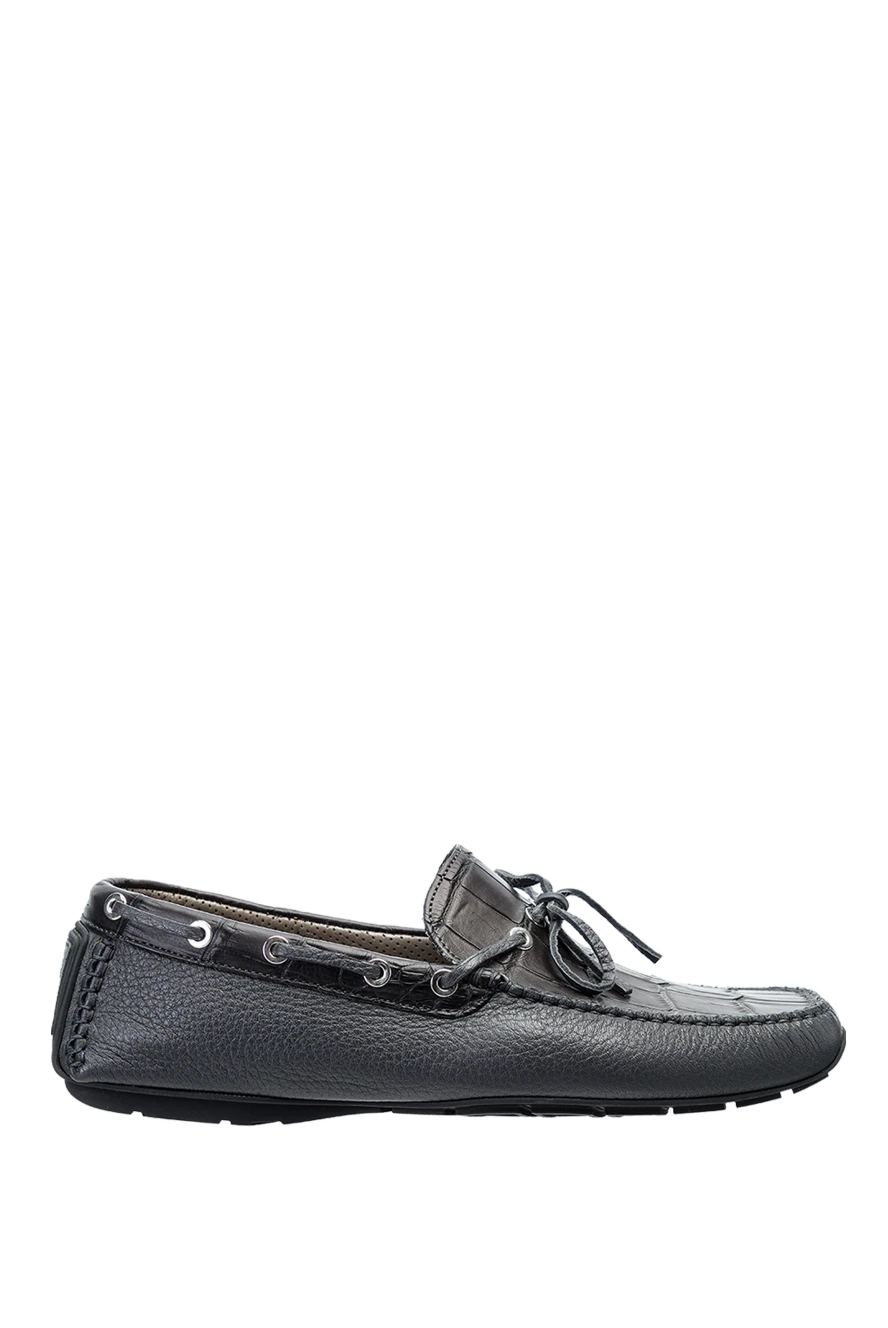 Cesare di Napoli Men's moccasins made of genuine leather and alligator leather gray - Metal inserts, suede lace. 80% genuine leather, 20% alligator skin. Interior: Leather. Insole: Leather. Outsole: Other materials. Country of manufacture: Italy. Care: specialized cleaning - photo 1