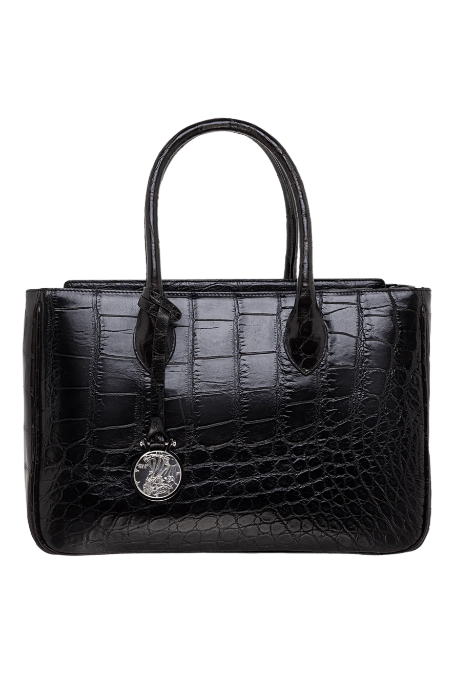 Tardini Women's rectangular large black bag made of textured leather - textured leather. zipper. alligator skin. Country of manufacture: Italy. Care: specialized cleaning - photo 1