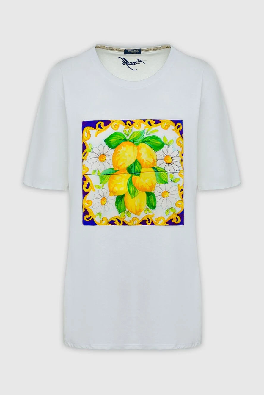 FeFe Women's cotton white t-shirt with lemons print - picture print. 100% cotton. Country of manufacture: Italy. Care: specialized cleaning - photo 1