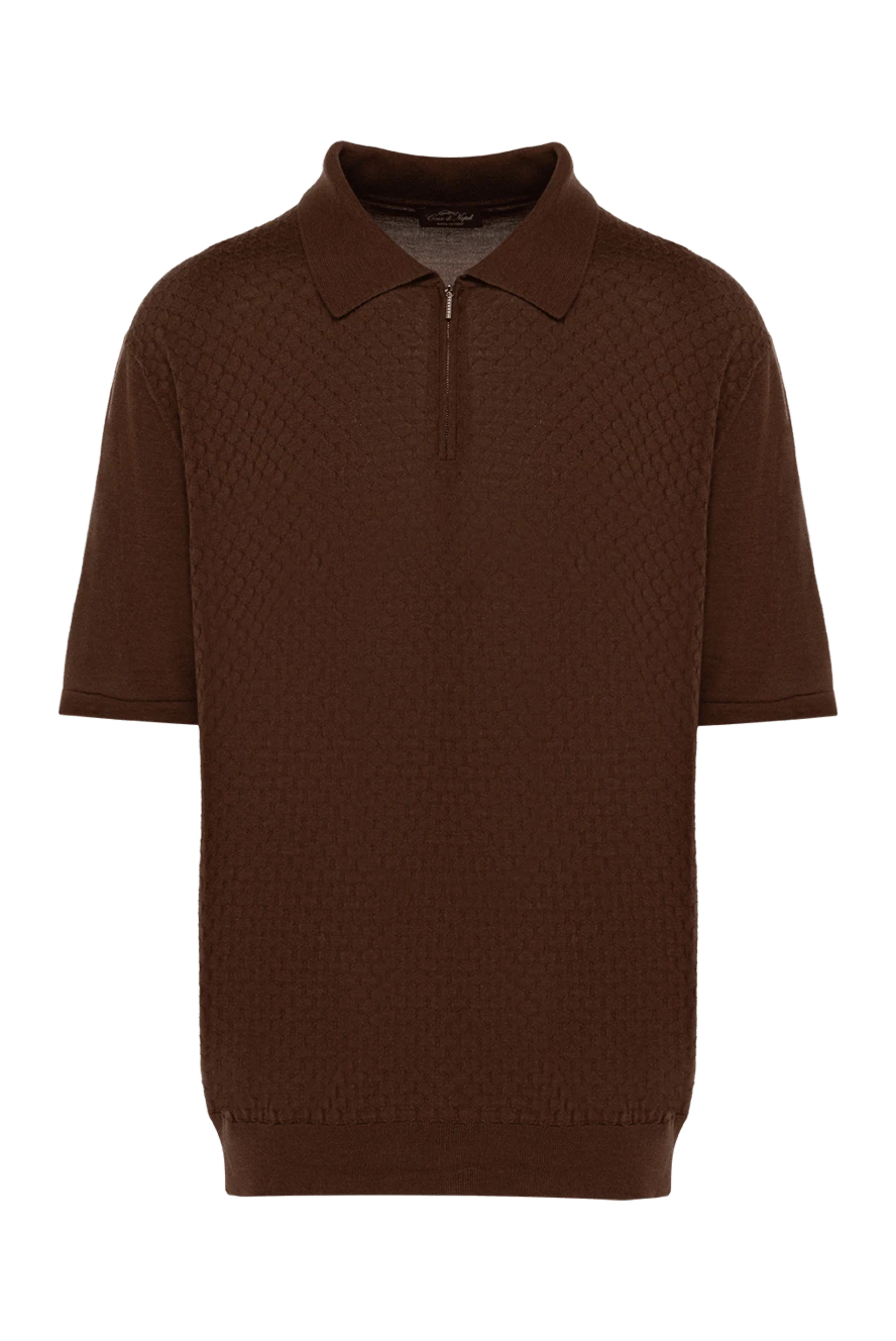 Cesare di Napoli Silk polo brown for men - Embossed pattern. 100% silk. Closure: Zipper. Country of manufacture: Italy. Care: specialized cleaning - photo 1