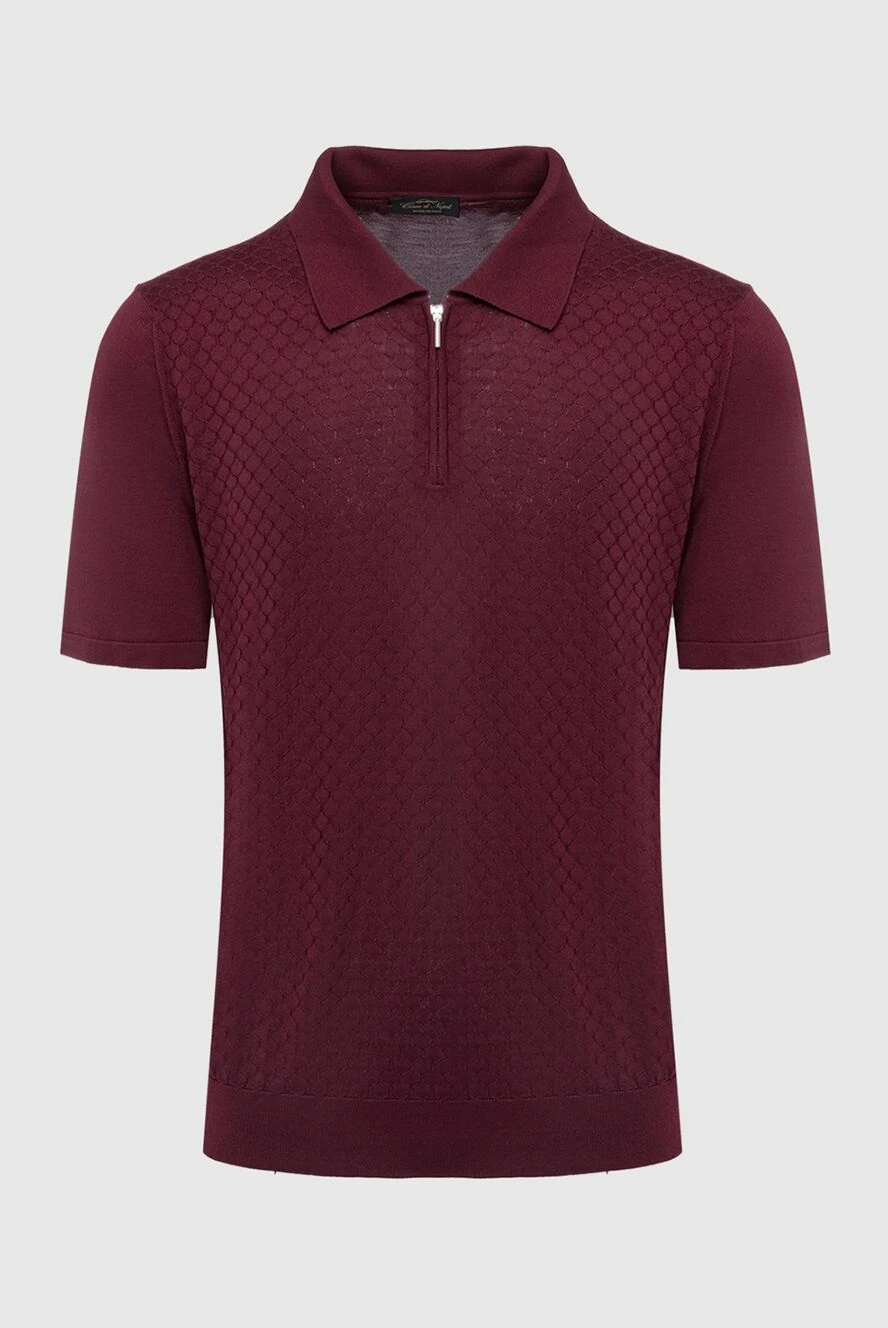 Cesare di Napoli Silk polo burgundy for men - Embossed pattern. 100% silk. Closure: Zipper. Country of manufacture: Italy. Care: specialized cleaning - photo 1