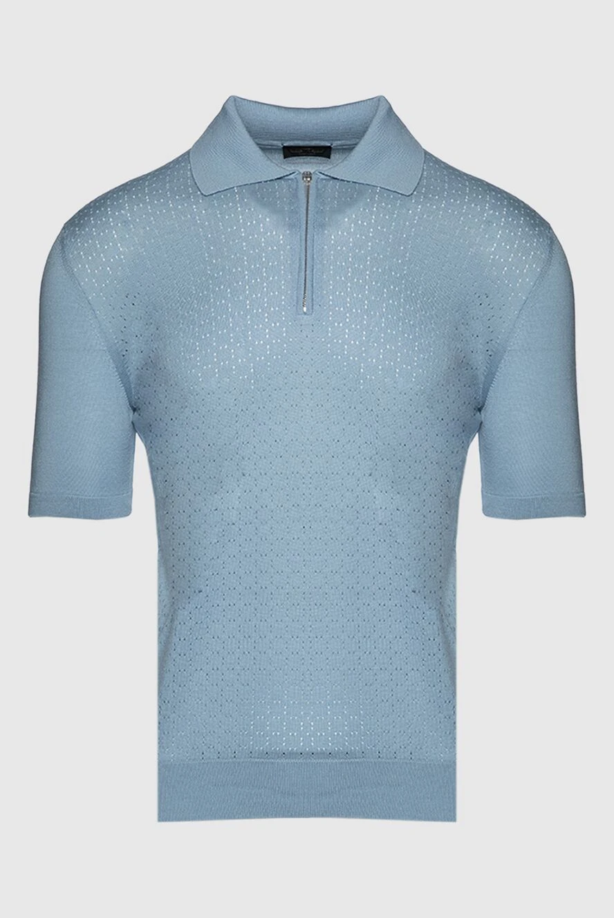 Cesare di Napoli Blue silk polo for men - Embossed pattern. 100% silk. Closure: Zipper. Country of manufacture: Italy. Care: specialized cleaning - photo 1