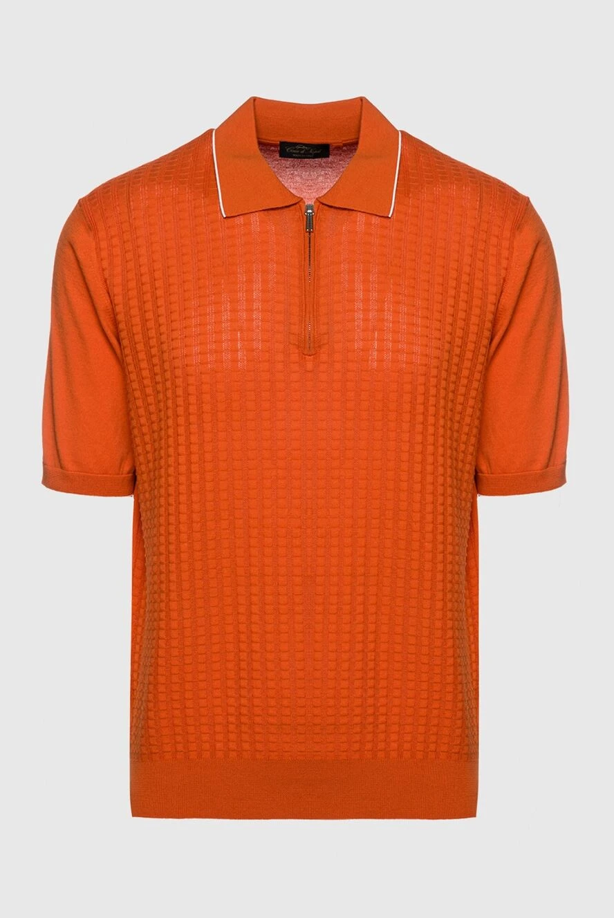 Cesare di Napoli Silk polo orange for men - Embossed pattern, contrast stripe on the collar. 100% silk. Closure: Zipper. Country of manufacture: Italy. Care: specialized cleaning - photo 1