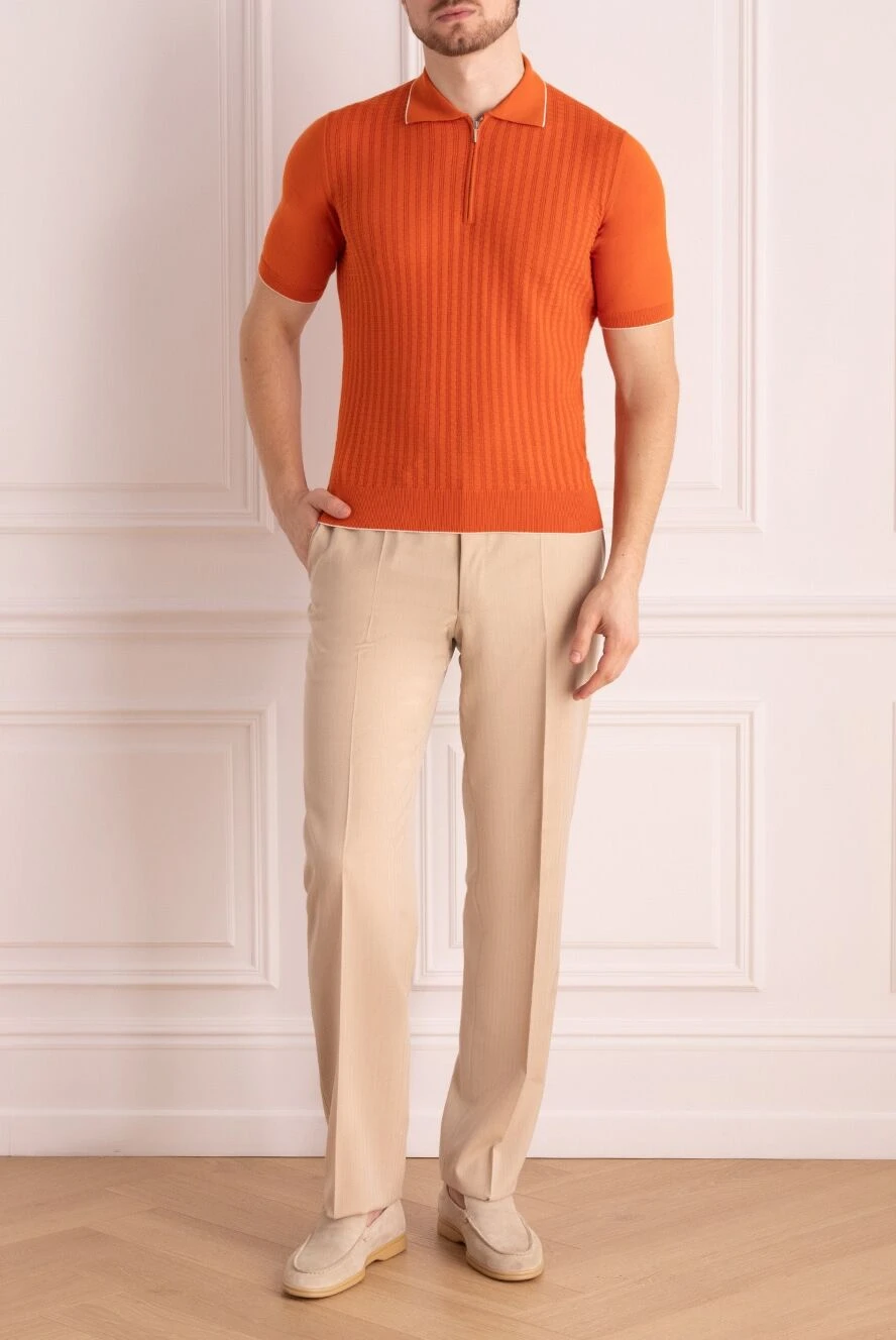 Cesare di Napoli orange silk polo for men 144493 — Men polo long