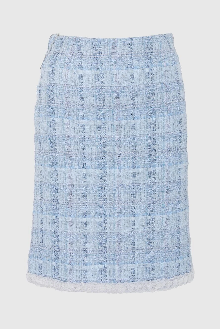 Edward Achour Paris Blue skirt for women - checkered pattern. 33% cotton, 22% acrylic, 15% linen, 23% polyamide, 7% silk. elastic belt. Country of manufacture: Italy. Care: specialized cleaning - photo 1