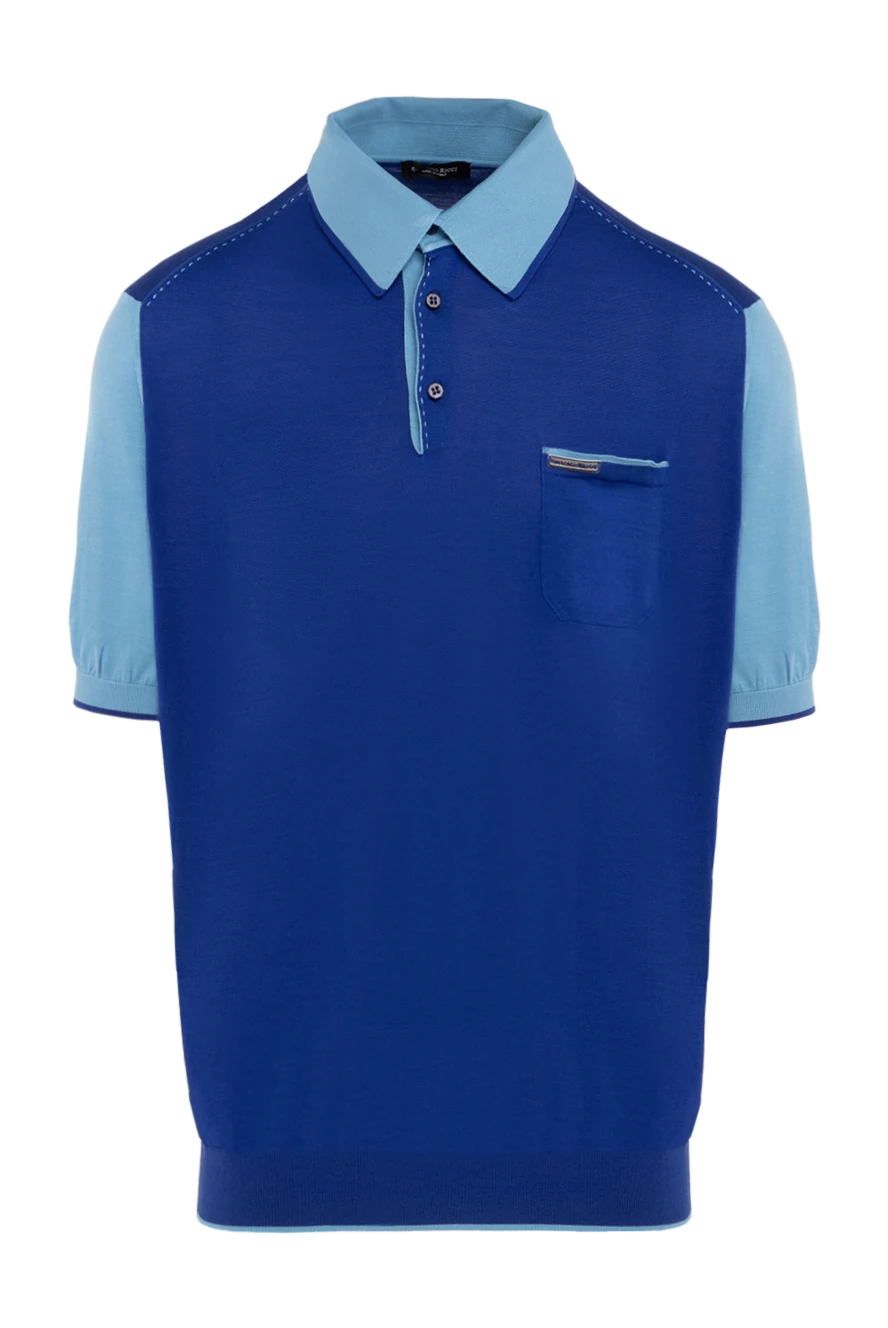 Stefano Ricci A deep blue silk polo shirt with contrasting light blue sleeves. - Contrasting sleeves and collar. Chest pocket. 100% silk. Buttons. Country of manufacture: Italy. Care: specialized cleaning - photo 1