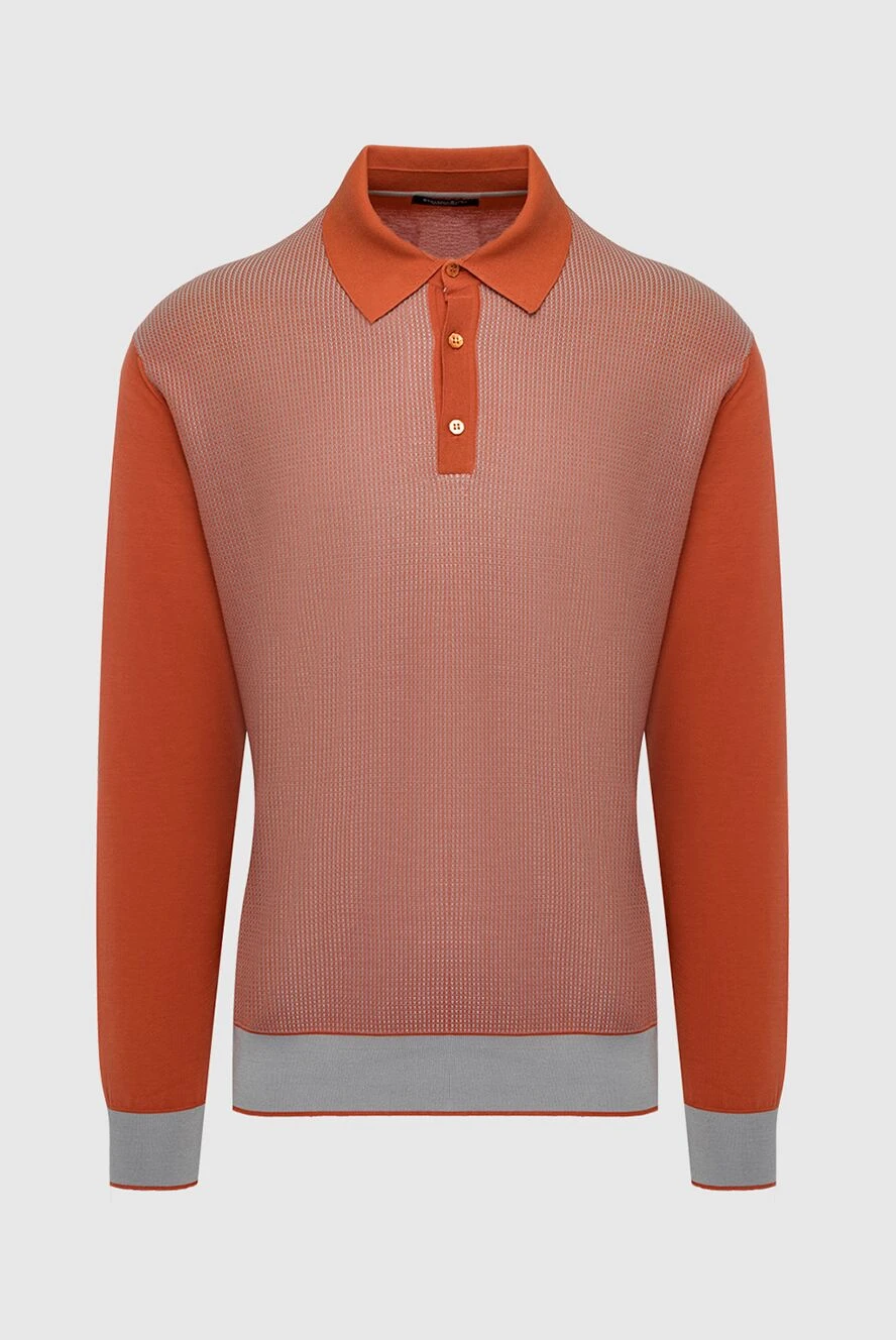 Stefano Ricci Поло с длинным рукавом из шелка и хлопка оранжевое мужское - Сочетание двух цветов, контрастные манжеты. Длинный рукав. 70% хлопок, 30% шёлк. Пуговицы. Страна производитель: Италия. Уход: специализированная чистка - фото 1