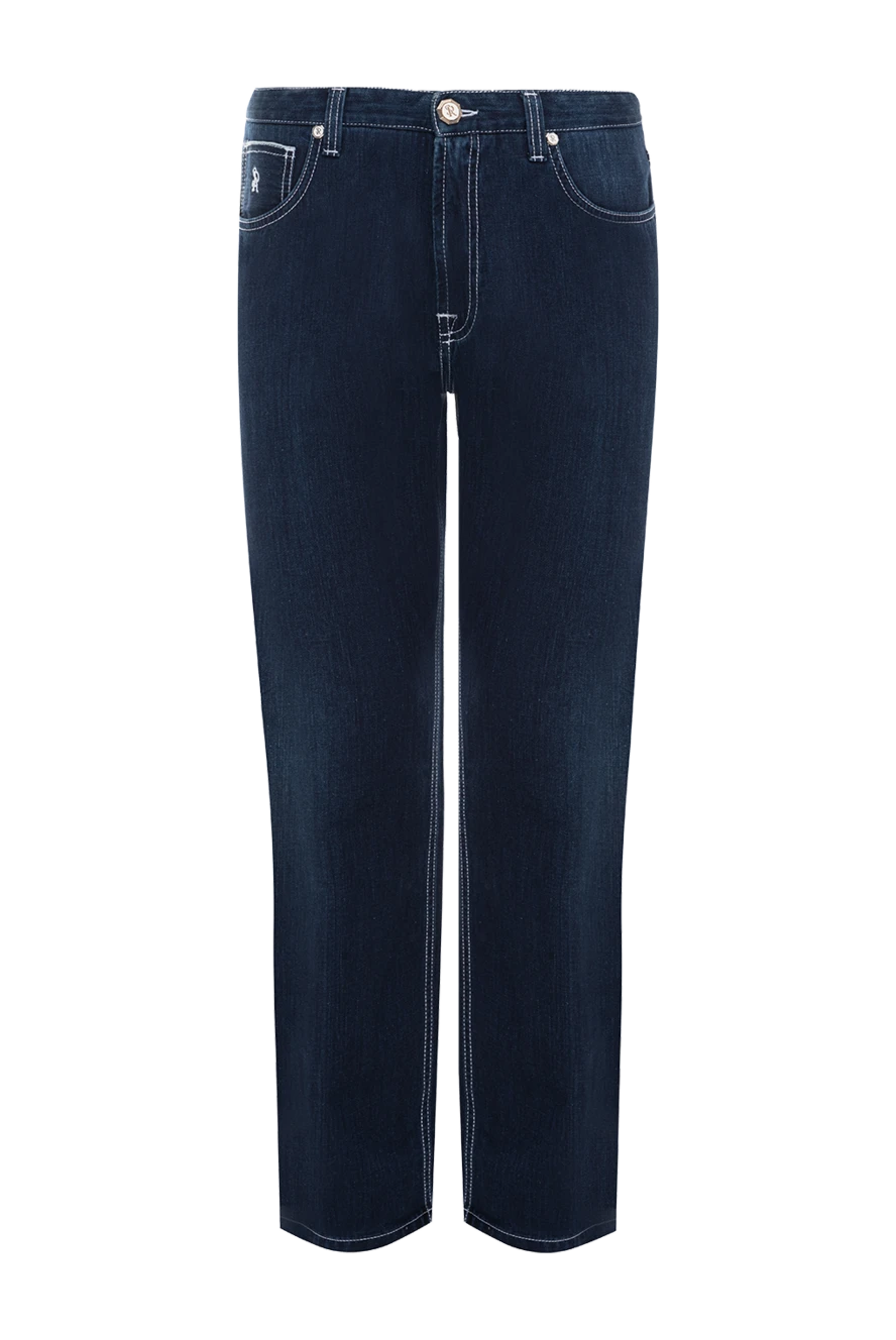 Stefano Ricci Синие мужские джинсы из натурального денима - контрастные швы, эффект потертости. 100% хлопок. пуговица, молния. три боковых кармана, два кармана сзади. Страна производитель: Италия. Уход: специализированная чистка - фото 1