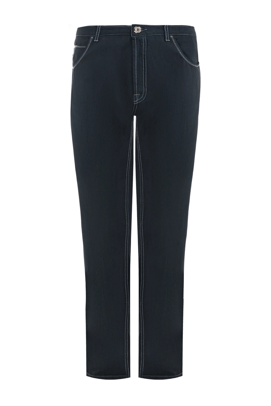 Stefano Ricci Dark blue cotton jeans with contrasting white stitching - contrast stitching. 100% cotton. Closure: button, zipper. Three side pockets, two back pockets. Country of manufacture: Italy. Care: specialized cleaning - photo 1