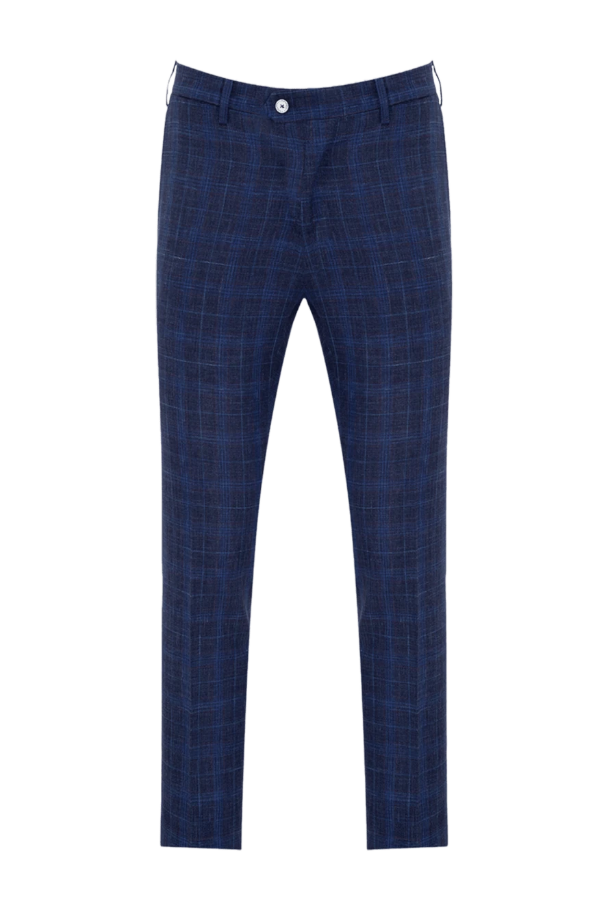 Cesare di Napoli Men's blue trousers - check pattern. 71% wool, 15% silk, 14% linen. Closure: button, zipper. two side pockets, two back pockets. Lining: lining parts 100% cotton. Country of manufacture: Italy. Care: specialized cleaning - photo 1