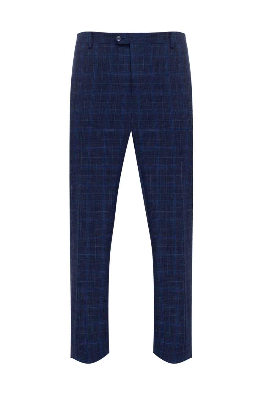 Cesare di Napoli Men's blue trousers - Decor: check pattern. Composition: 71% wool, 15% silk, 14% linen. Closure: button, zipper. Pockets: two side pockets, two back pockets. Lining: lining parts 100% cotton. Country of manufacture: Italy. Care: specialized cleaning - photo 1