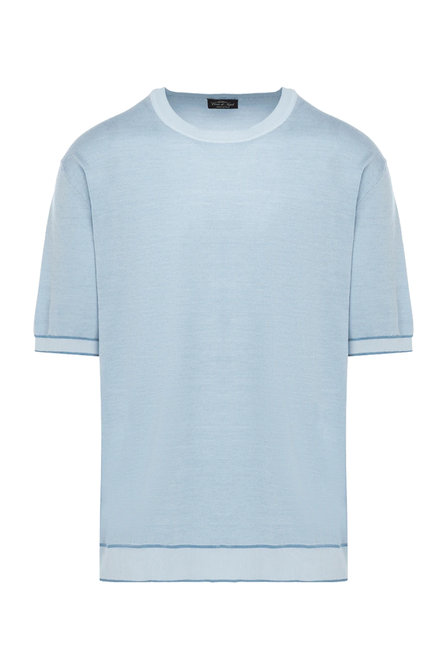 Cesare di Napoli Short sleeve jumper in silk and cotton blue for men - Short sleeve. 55% cotton, 45% silk. Country of manufacture: Italy. Care: specialized cleaning - photo 1