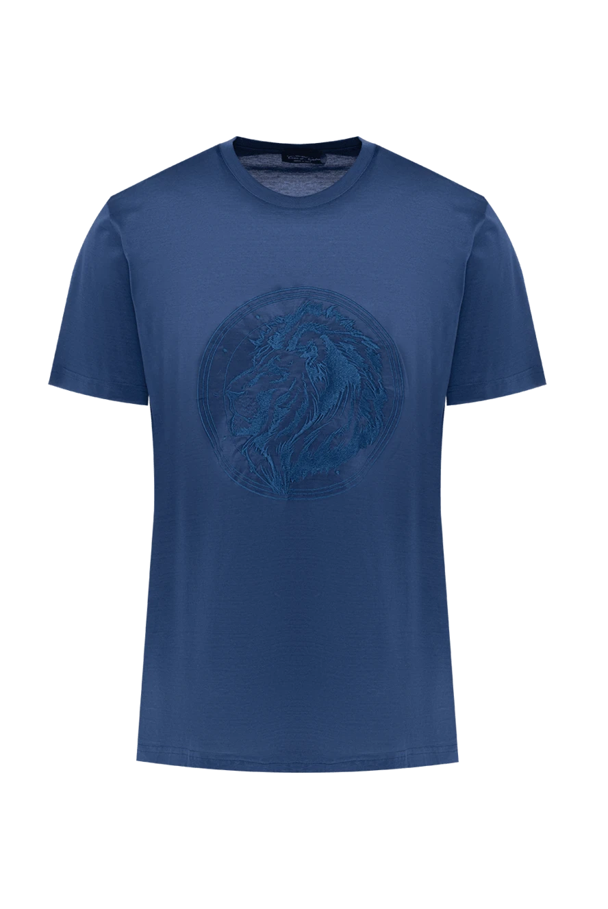 Cesare di Napoli Cotton T-shirt blue for men - animal print. 100% cotton. Country of manufacture: Italy. Care: specialized cleaning - photo 1