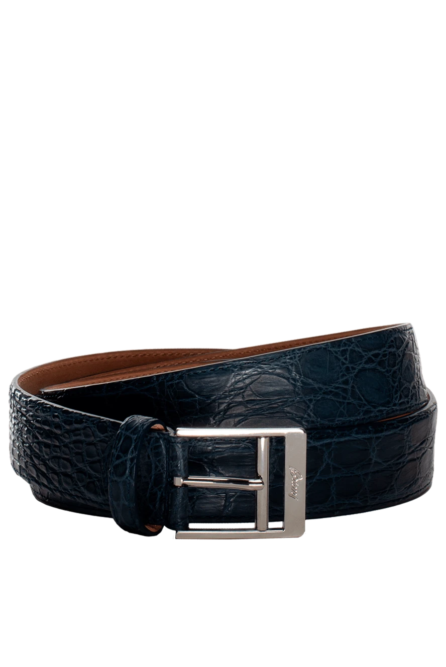 Brioni Blue leather belt for men - Textured leather. 100% crocodile leather. Size: Width 4cm. Buckle. Country of manufacture: Italy. Care: specialized cleaning - photo 1