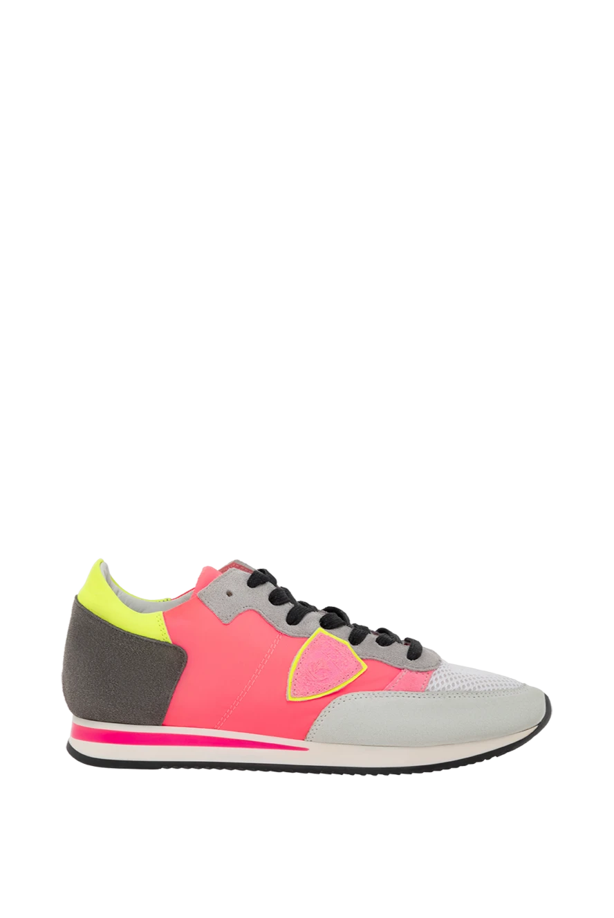 Philippe Model Women's leather sneakers with bright inserts and a logo pink - stitched logo, contrasting inserts. leather. lacing. Country of manufacture: Italy. Care: specialized cleaning - photo 1