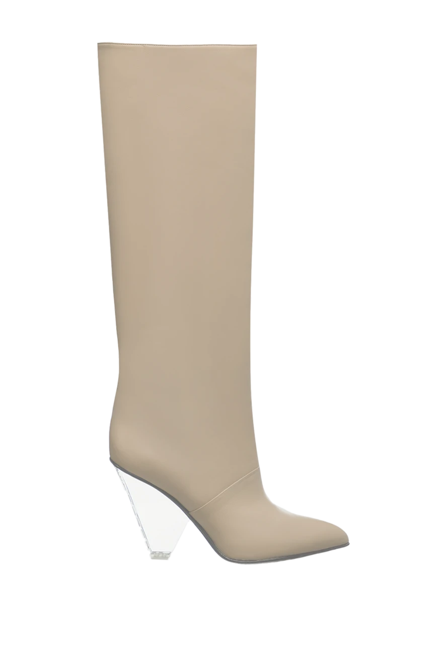 Balmain Boots women's leather high with slanted heel beige - decorative heel. leather. Heel height: 7 cm. Country of manufacture: Italy. Care: specialized cleaning - photo 1