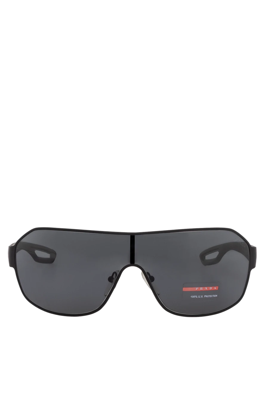 Prada Black men's metal and plastic sunglasses for sun protection - logo on the temple, on the lens, fantasy shape of the Frame. UV protection, scratch protection, case included. plastic, metal. Country of manufacture: Italy. Care: specialized cleaning - photo 1