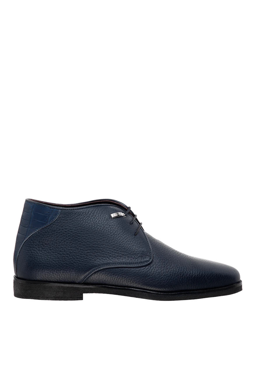 Zilli Men's boots made of leather and crocodile skin blue - Contrasting leather inserts. 90% leather 10% crocodile skin. Lace-up. Sole Height: 2 cm. Outsole: Other materials. Country of manufacture: Italy. Care: specialized cleaning - photo 1