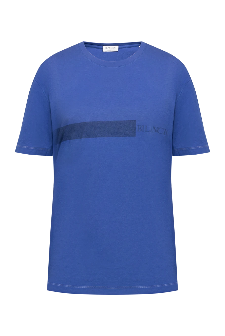 Bilancioni Blue cotton T-shirt for men - logo print. 100% cotton. Country of manufacture: Italy. Care: specialized cleaning - photo 1