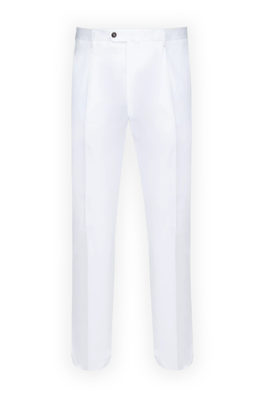 Bilancioni White cotton pants for men - tucks. 100% cotton. Closure: zipper, buttons. two side pockets, two back pockets. Lining: Detail lining 100% cotton. Country of manufacture: Italy. Care: specialized cleaning - photo 1