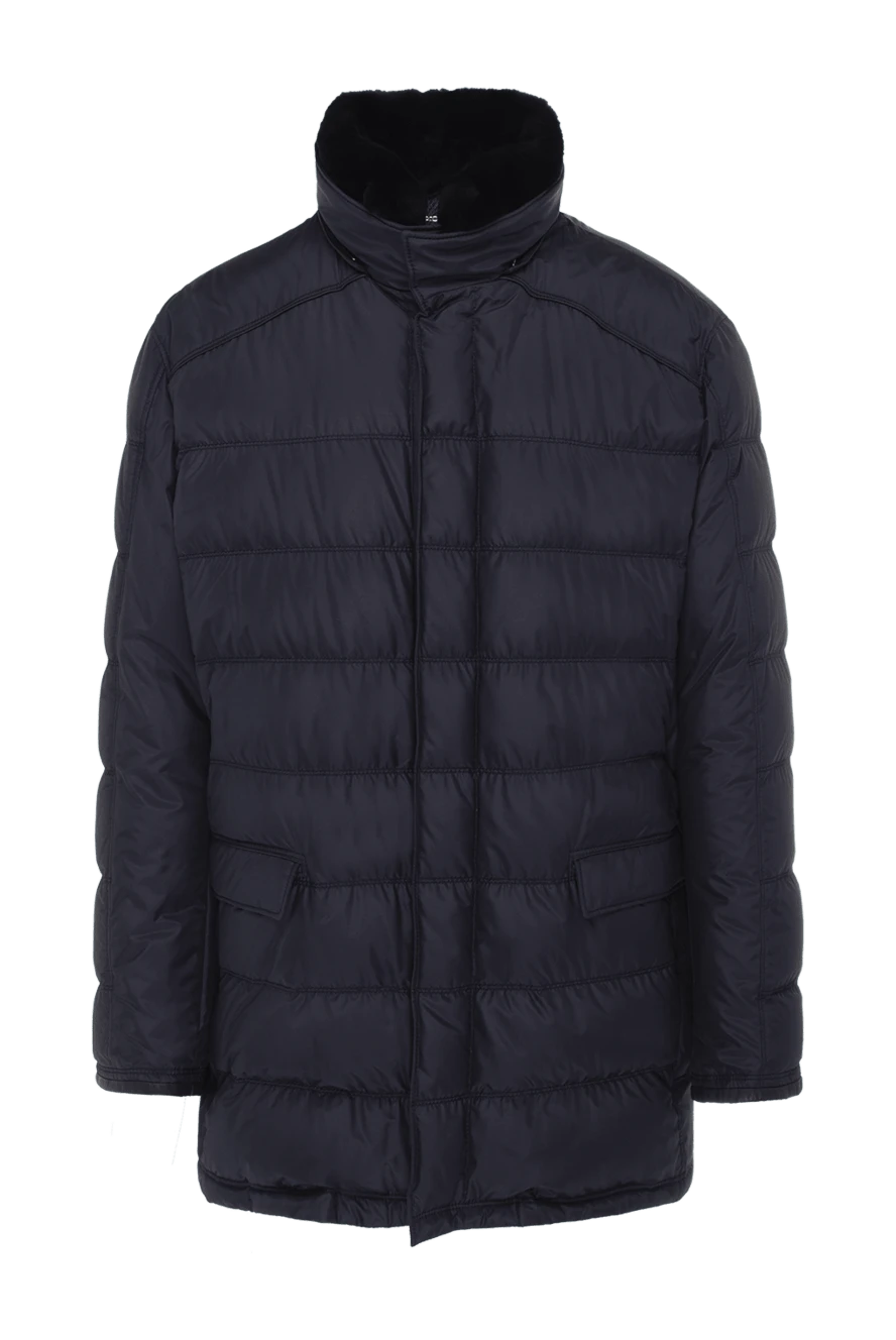 Hettabretz Men's down jacket made of silk, fur and cashmere blue - fur hood. 75% silk, 10% fur, 15% cashmere. Closure: Zipper, buttons. Two side pockets, two inside pockets. Country of manufacture: Italy. Care: specialized cleaning - photo 1