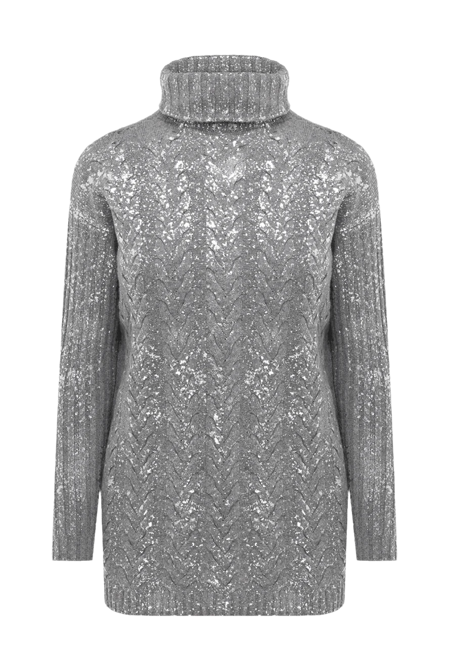 Casheart Grey long wool and cashmere womens jumper with silver shimmer - textured knitwear, silver spraying, high neck. 70% wool, 30% cashmere. Country of manufacture: Italy. Care: specialized cleaning - photo 1