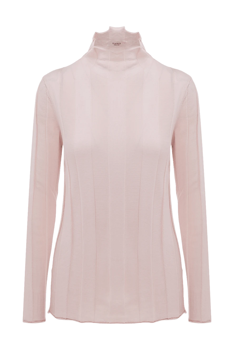 Peserico Pink wool womens turtleneck with wide stripes - textured surface. 100% wool. Country of manufacture: Italy. Care: specialized cleaning - photo 1