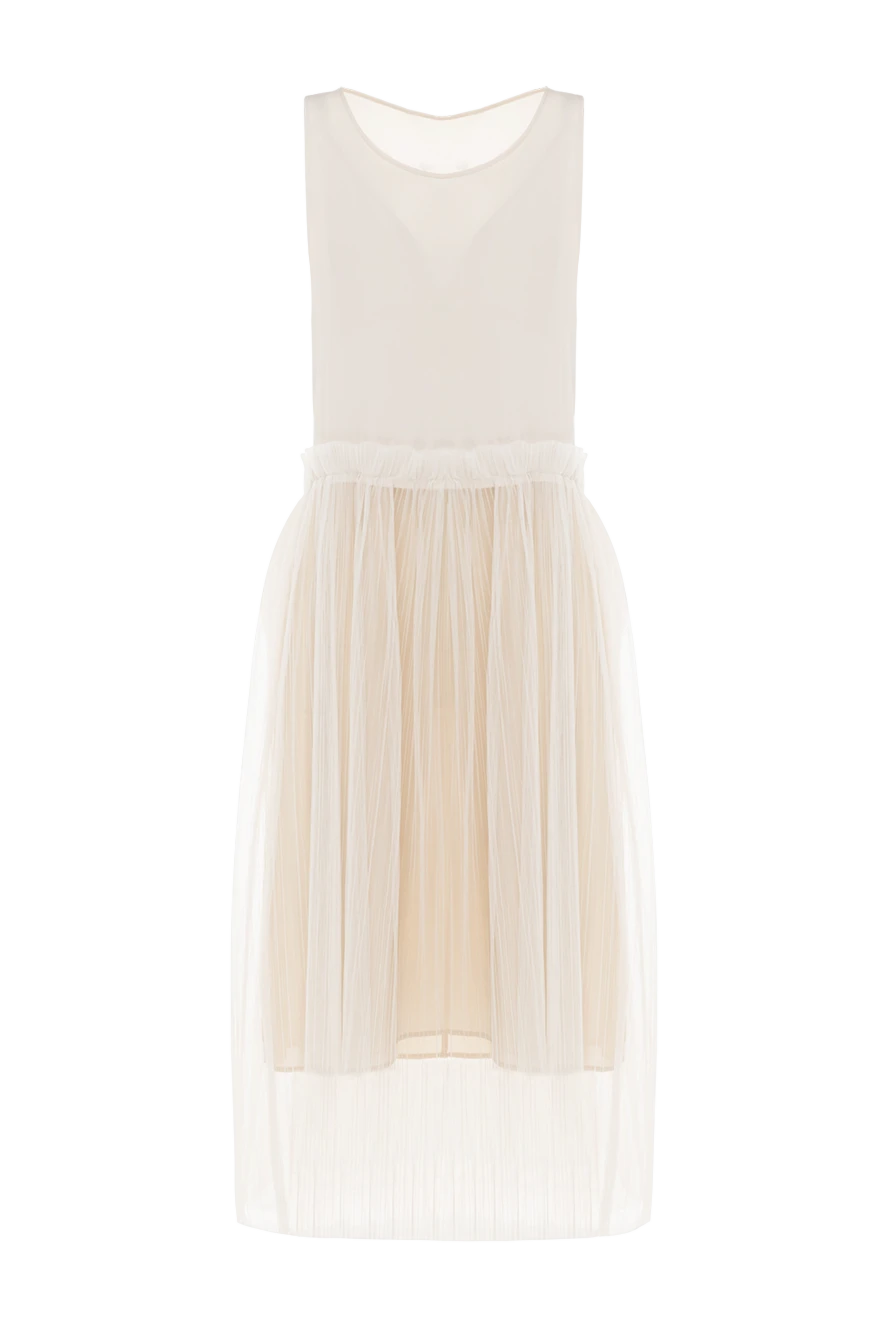 Brunello Cucinelli Women's beige cashmere dress with a pleated skirt - sleeveless, pleated. cashmere. Country of manufacture: Italy. Care: specialized cleaning - photo 1