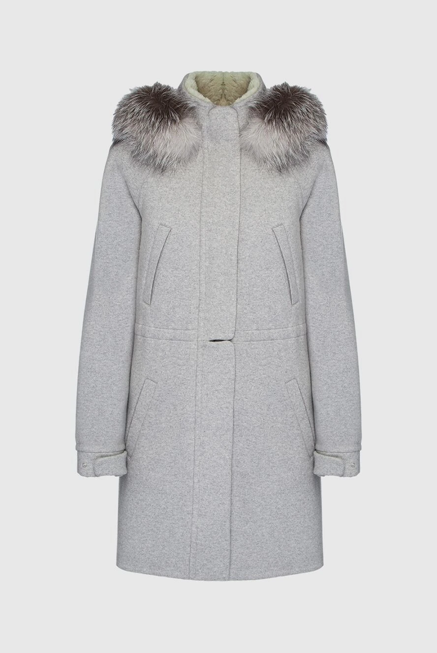 Loro Piana Cashmere and nylon coat gray for women - fur hood. hood. 96% cashmere, 4% nylon, real fur. Closure: zipper. two side pockets. Country of manufacture: Italy. Care: specialized cleaning - photo 1