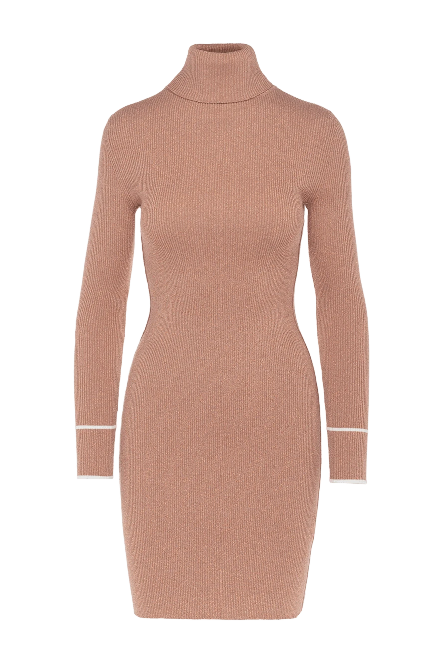 Off-White Beige dress for women - lurex threads, high neck. 65% viscose, 26% polyester, 9% polyamide. Country of manufacture: Italy. Care: specialized cleaning - photo 1