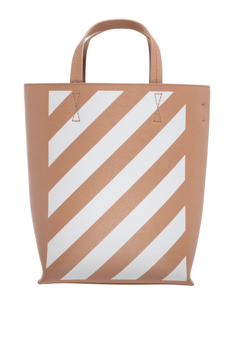 Off-White Women's beige and white leather tote bag - striped pattern. leather. zipper, buttons. Country of manufacture: Italy. Care: specialized cleaning - photo 1