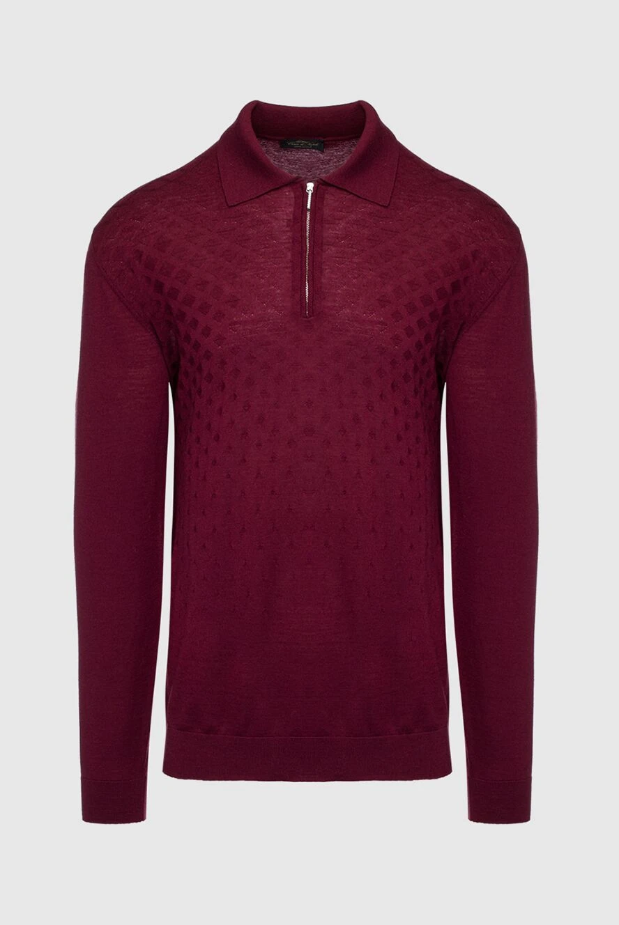 Cesare di Napoli Long-sleeved wool polo with burgundy men's sleeves - Long sleeve. 100% wool. Closure: Zipper. Country of manufacture: Italy. Care: specialized cleaning - photo 1