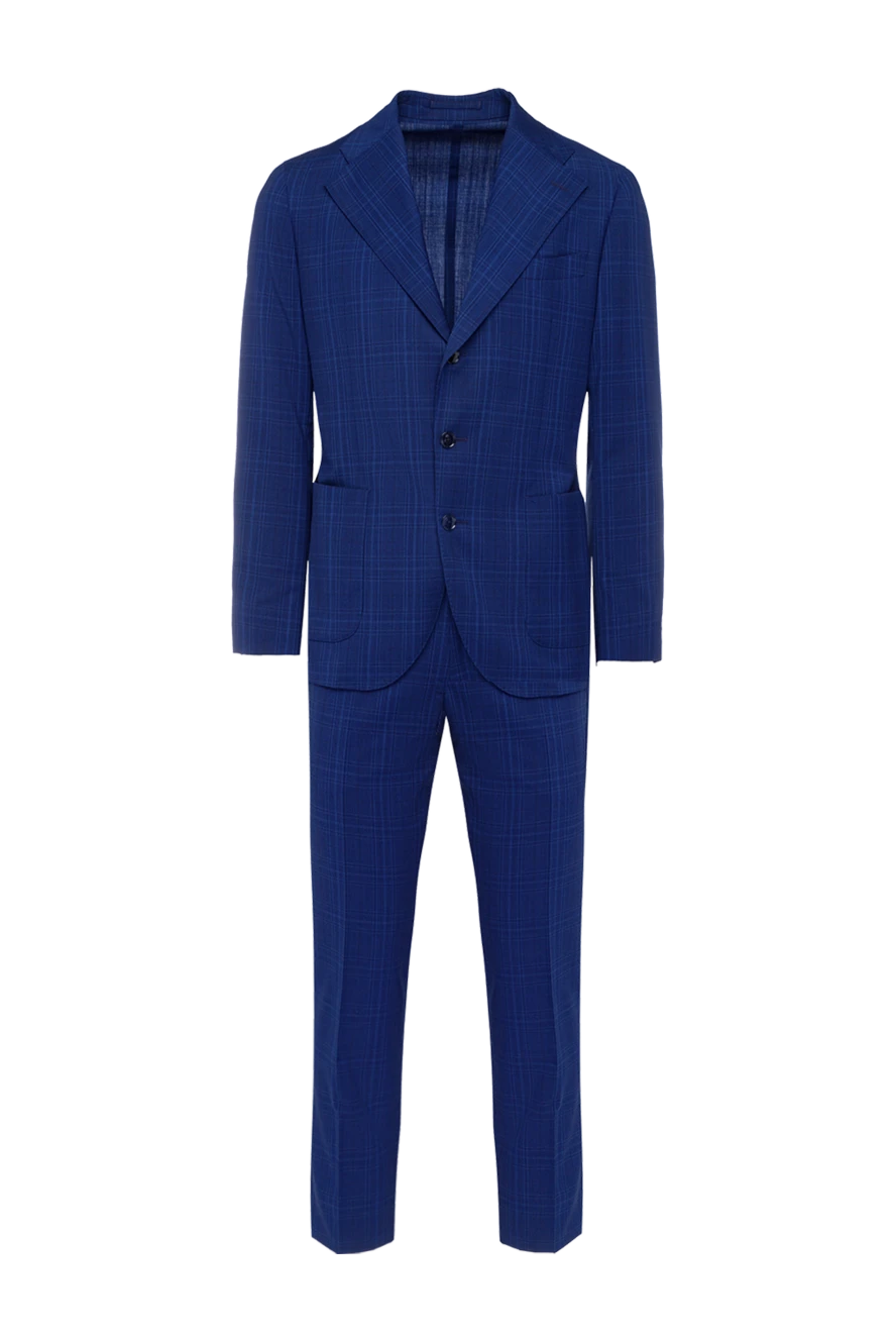 Cesare di Napoli Men's suit made of wool blue - Slit. 100% wool. Closure: Buttons, hook. Chest pocket, two flap pockets. Three pockets. Two side pockets, two back pockets with buttons. Lining: 100% cupro. Country of manufacture: Italy. Care: specialized cleaning - photo 1