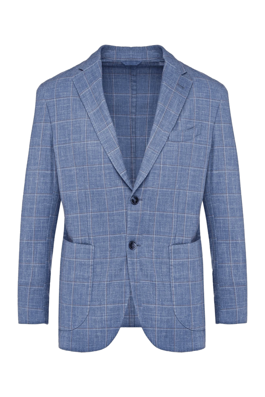 Lubiam Men's blue jacket - check pattern. 64% wool, 22% polyamide, 12% linen, 2% cotton. two buttons. two inside, two side, chest pocket. Lining: 100% viscose. Country of manufacture: Italy. Care: specialized cleaning - photo 1