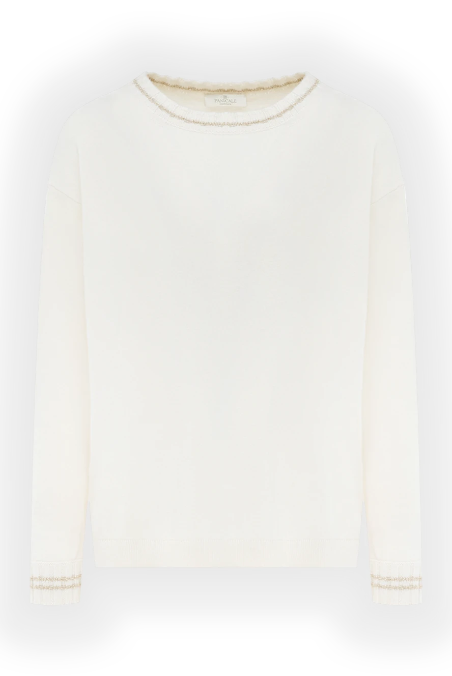 Panicale White jumper for women - contrasting stripes on the cuffs and neck. 70% wool, 20% silk, 10% cashmere. Country of manufacture: Italy. Care: specialized cleaning - photo 1