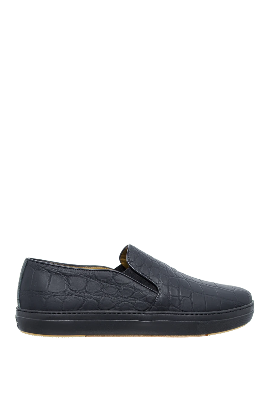 Tardini Black alligator leather slip-ons for men - textured leather. top height 8 cm. alligator skin. lacing. Country of manufacture: Italy. Care: specialized cleaning - photo 1