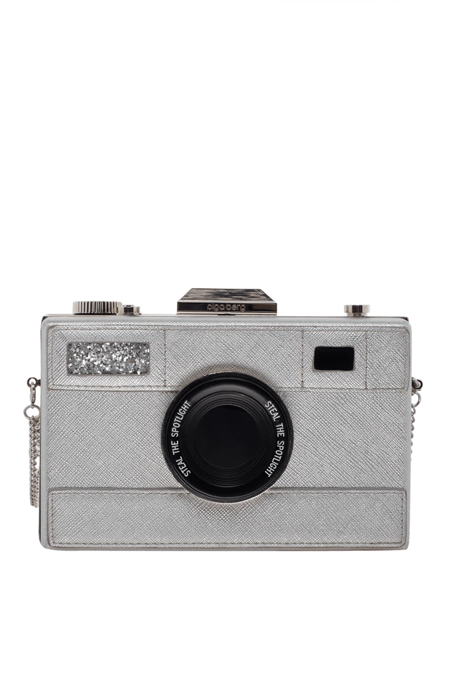Olga Berg Gray metal clutch for women - camera. Fastener: magnetic button. metal, leather. Country of manufacture: Italy. Care: specialized cleaning - photo 1